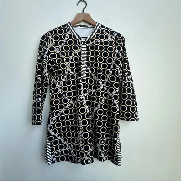 J McLaughlin Banded Collar Biscayne Tunic Top Gold Catalina Cloth Chain Print - Picture 6 of 16